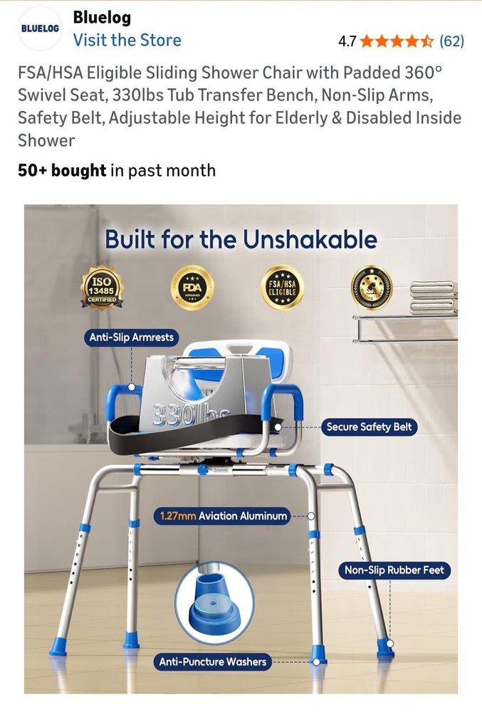 Blue White Adjustable Transfer Bench with Armrest Backrest Plastic Aluminum