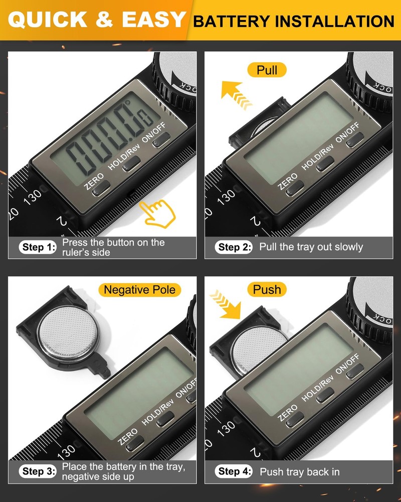 Protractor, Digital Angle Finder Protractor with LCD Display, 2-in-1 Black
