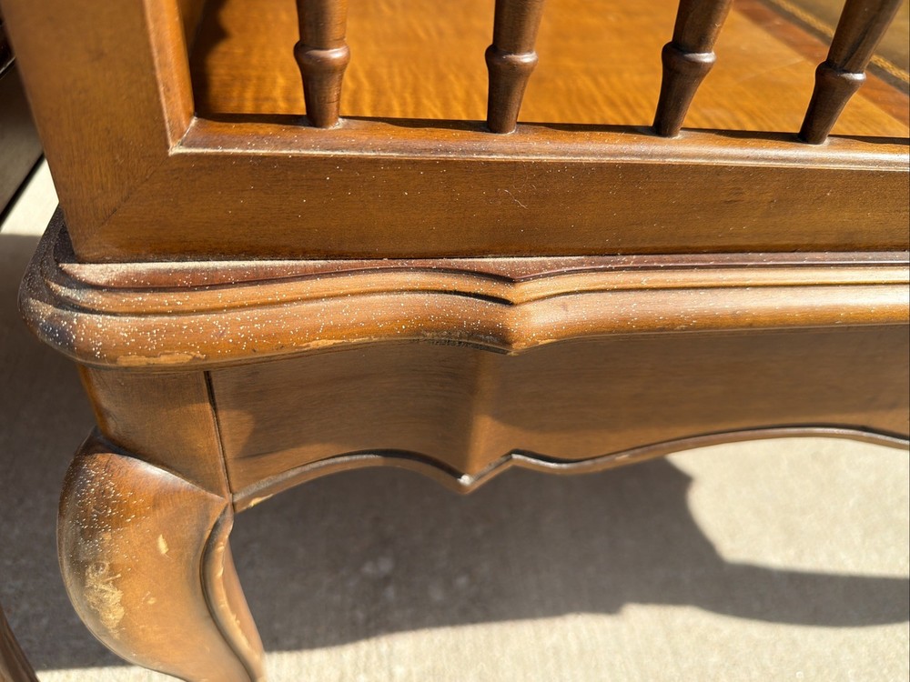 PAIR Step-Back Tooled Leather Top ANTIQUE Side End Tables