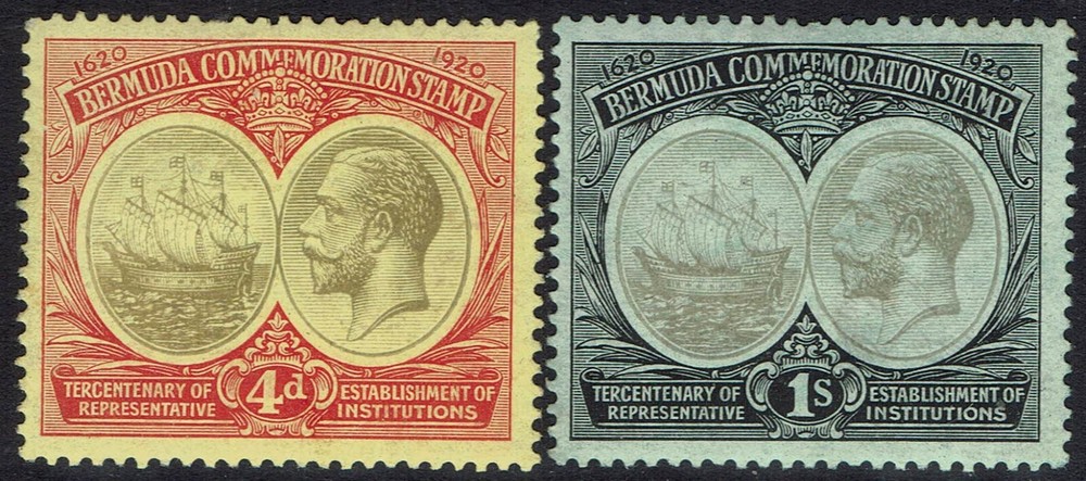 BERMUDA 1920 KGV TERCENTENARY 4D AND 1/-