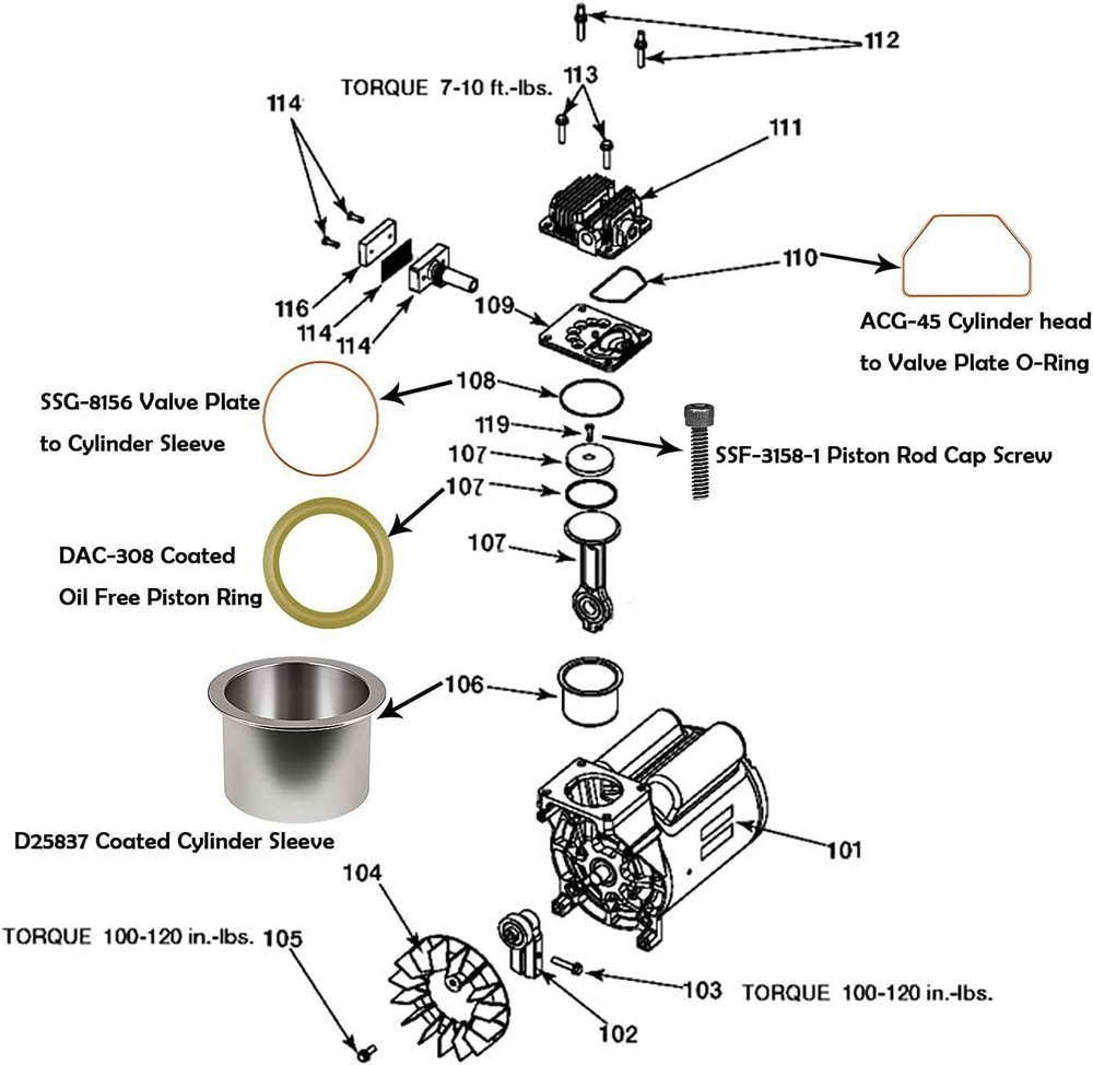K-0650 Air Compressor Cylinder Sleeve and Compression Ring Kit For DeVilbiss