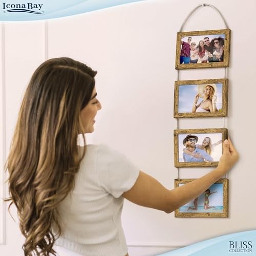 - Wall Hanging Picture Frames Collage with 4 Openings - - 4x6 Rustic Brown
