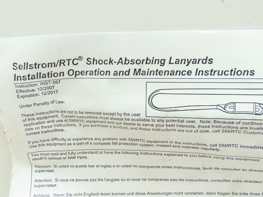 Sellstrom RTC 4' Poly Shock Absorbing Lanyard Snap Hook W/ Gate SP Shock Pack