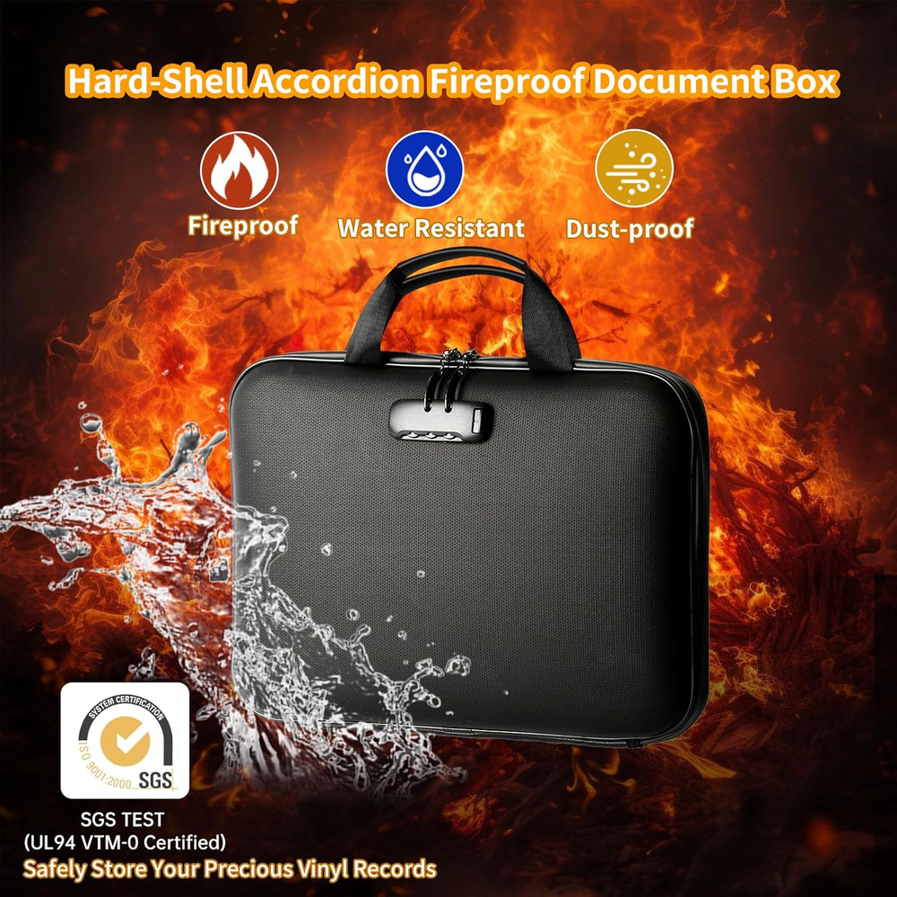 Fireproof Document Box with Lock, Portable Hard-Shell Case Fireproof File Box F