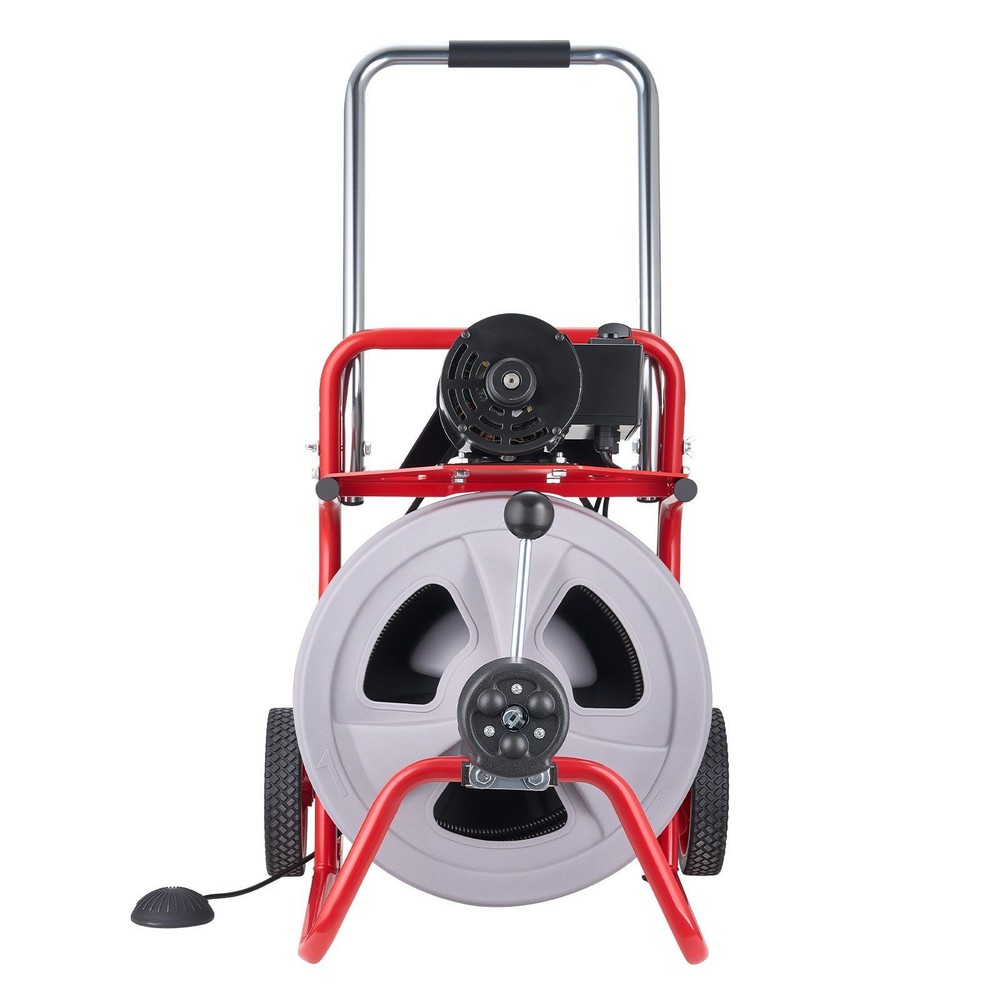 Electric Sewer Snake: 75ft 1/2" Cable, 8 Cutters, Telescopic Handle