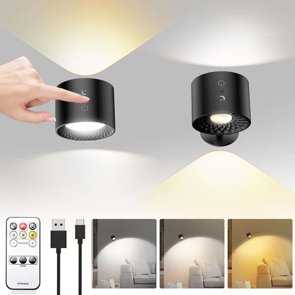 2-4 Pack LED Wall Night Light 360° Adjustable Rechargeable Home w/Remote Control