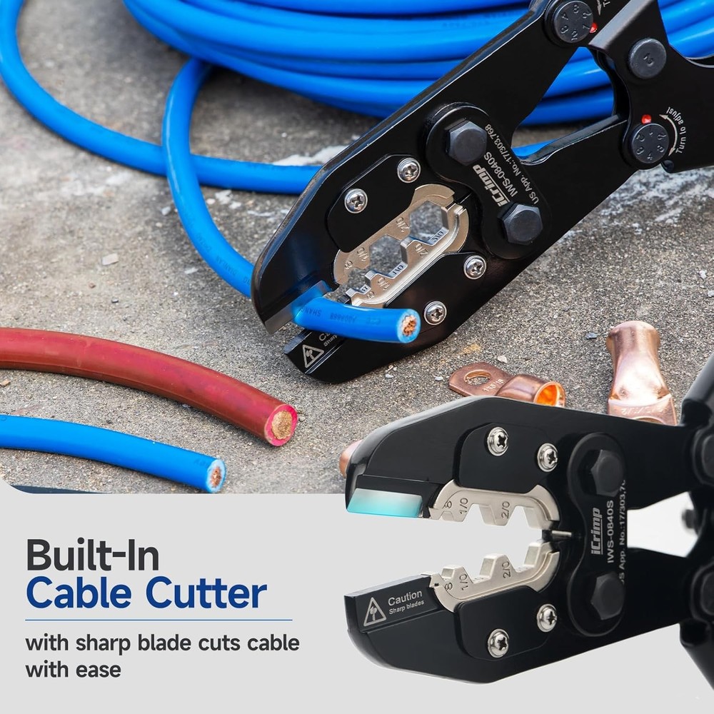 iCrimp Battery Cable Lug Crimping Tool Set includes Cable Lug Crimper, Cable Str
