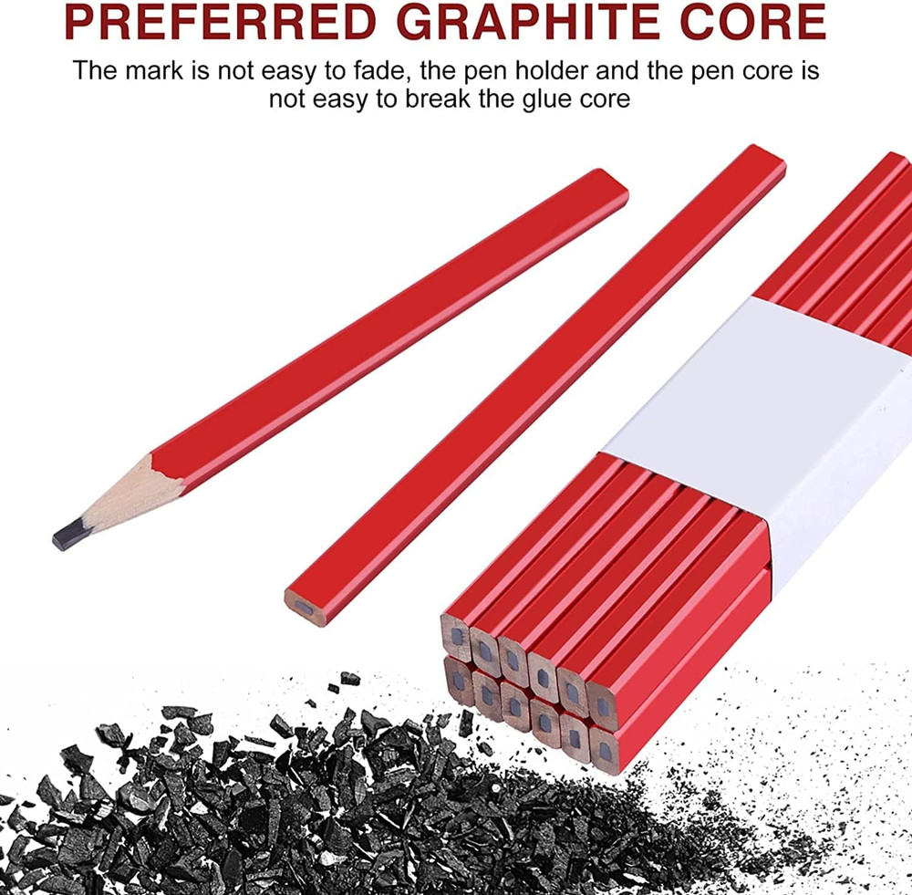 36 Pcs Carpenter Pencils Bulk, Flat Black Lead Octagonal Construction Pencils, W