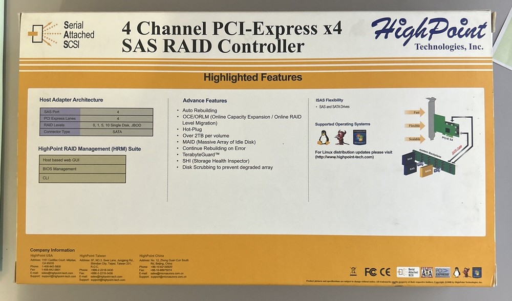 HighPoint RocketRAID 2640X4 SGL PCI-Express x4 SATA / SAS Controller Card