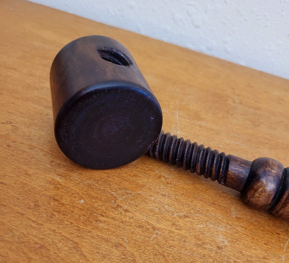 Vintage Solid Wooden Screw Nutcracker Pipe Shaped Nut Cracker Removable Handle