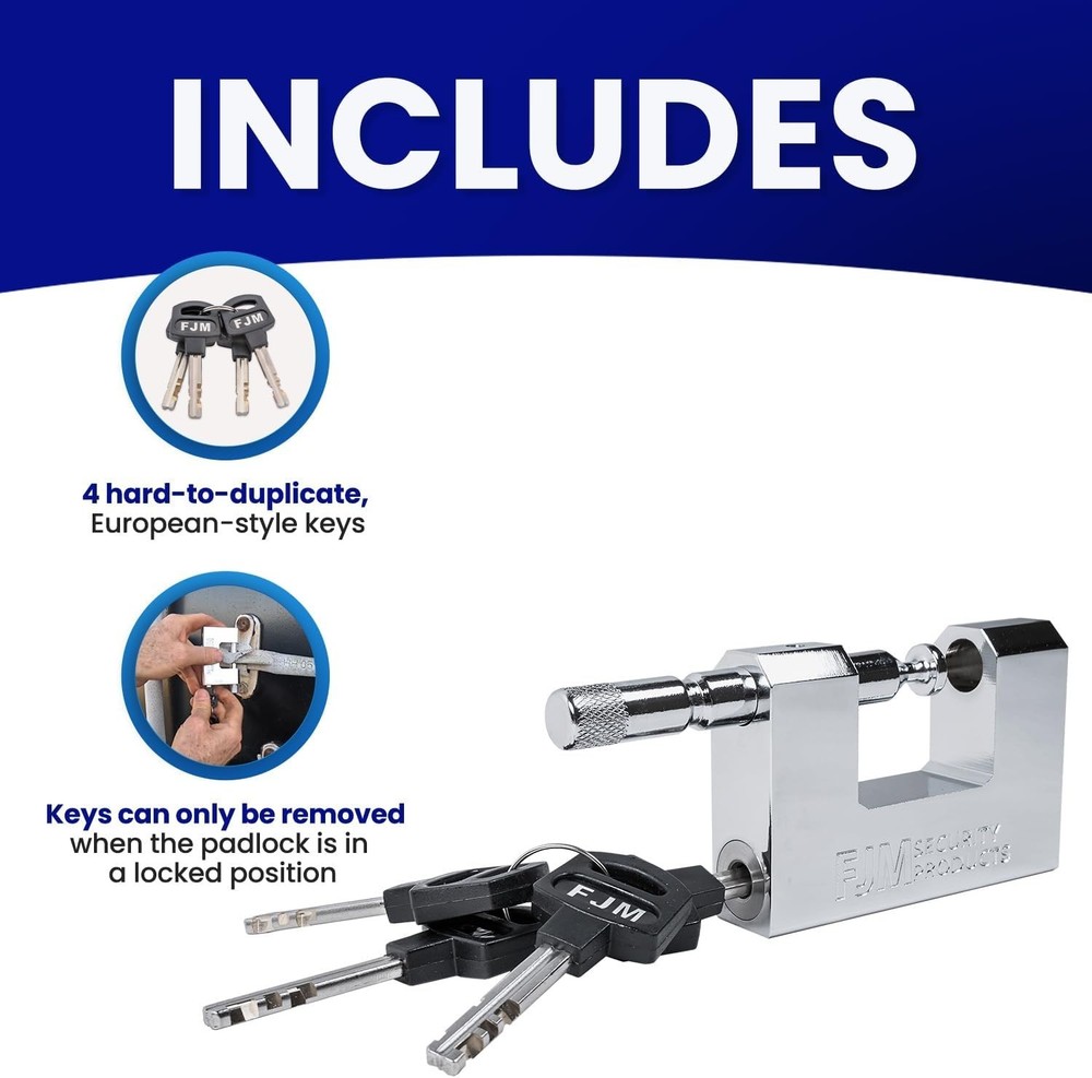 High Security D-Style Padlock, Chrome Finish, Keyed Alike
