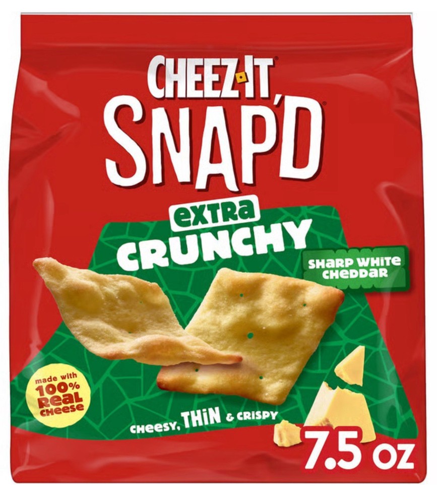 🟢 New Cheez It SNAP’D EXTRA CRUNCHY Sharp White Cheddar Crackers Baked 7.5oz