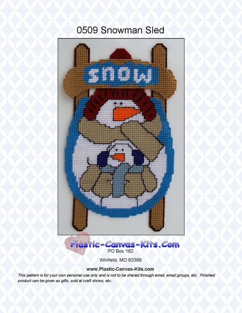Snowman Sled Wall Hanging-Kisses-Plastic Canvas Pattern or Kit