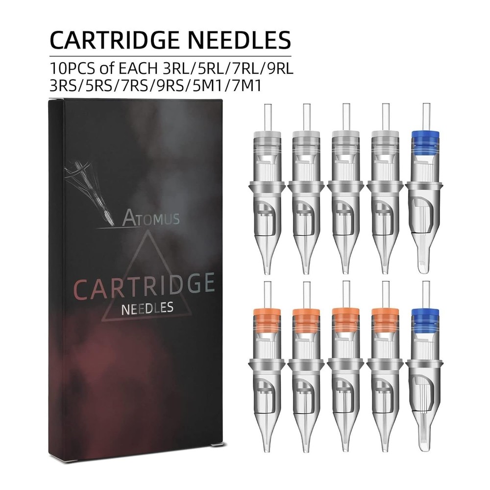 100pcs Mixed Tattoo Cartridge Needles, ATOMUS Assorted Disposable Tattoo Needle