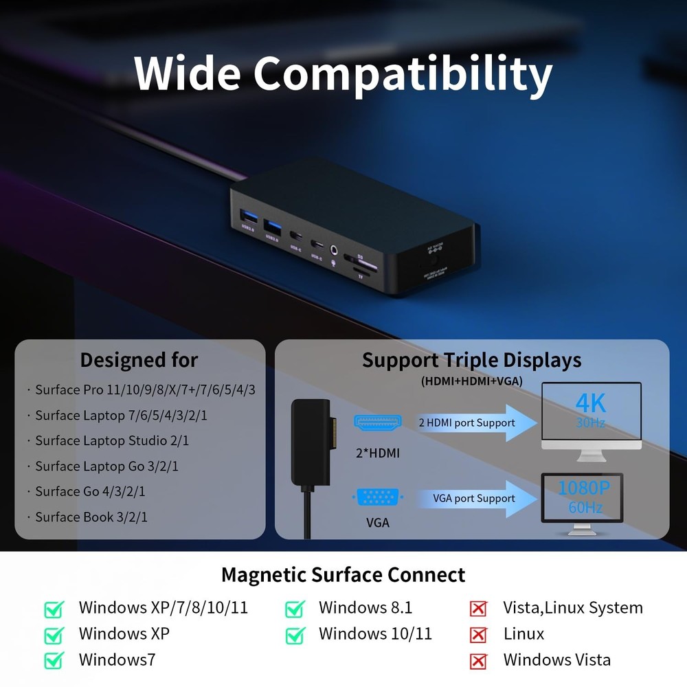 Surface Docking Stations - 2025 Surface Dock for Surface Pro 11/10/... Fast Ship