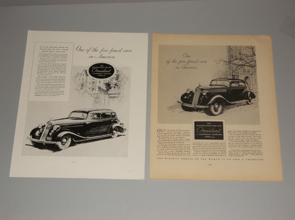 7 1935 STUDEBAKER PRESIDENT AUTO ADS
