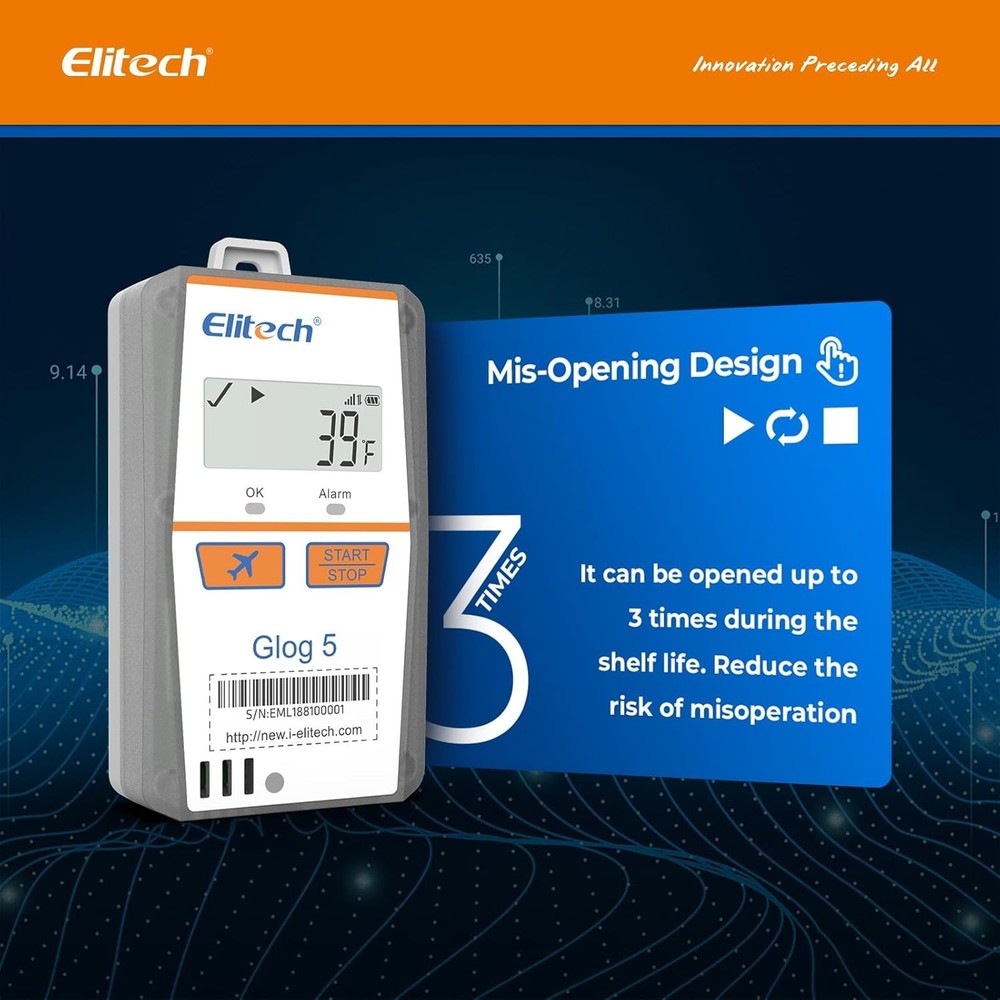 Elitech Temperature Data Logger 4G Single-Use 32000 Point PDF/CSV Report Glog 5T
