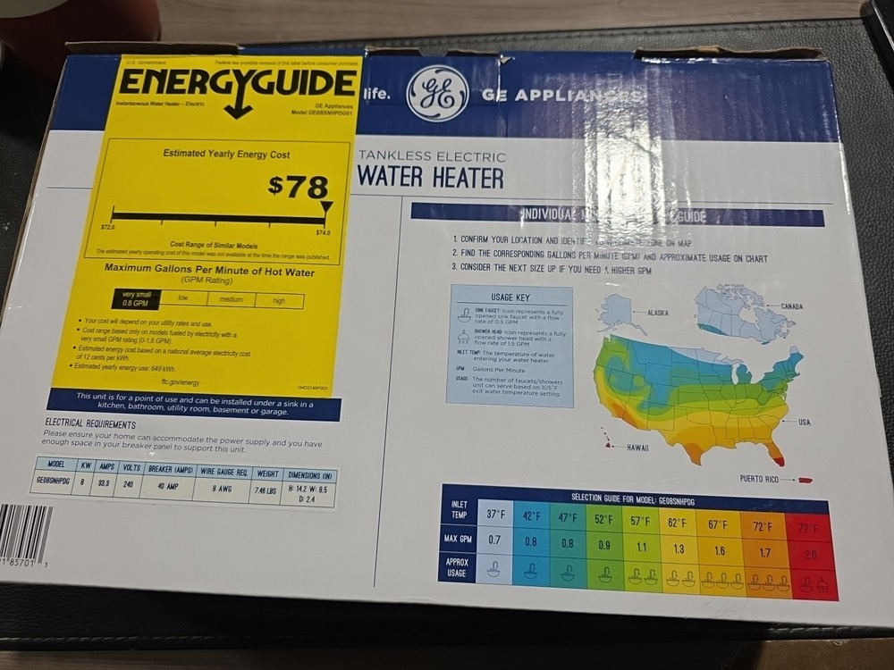 GE Appliances electric tankless water heater.