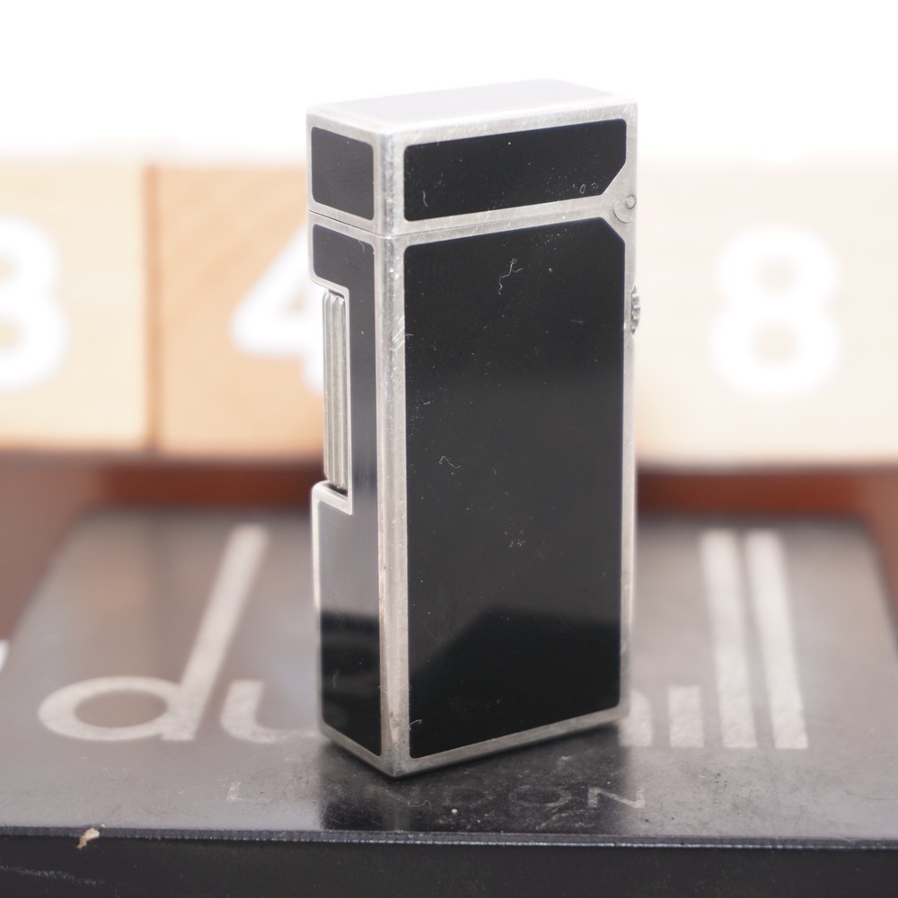 Dunhill Mini Lighter Silver & Black Lacquer_Ultrasonically Cleaned_Working