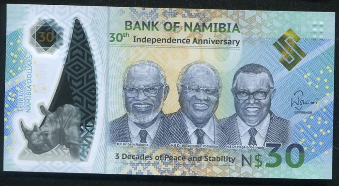 Namibia  polymer 30 Dollar，animal，2020 Commemorative UNC
