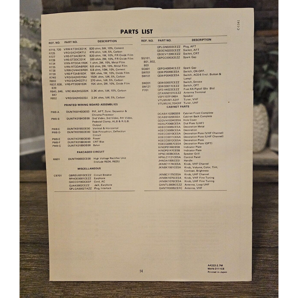Sharp Television Service Data Chassis Model C-1541