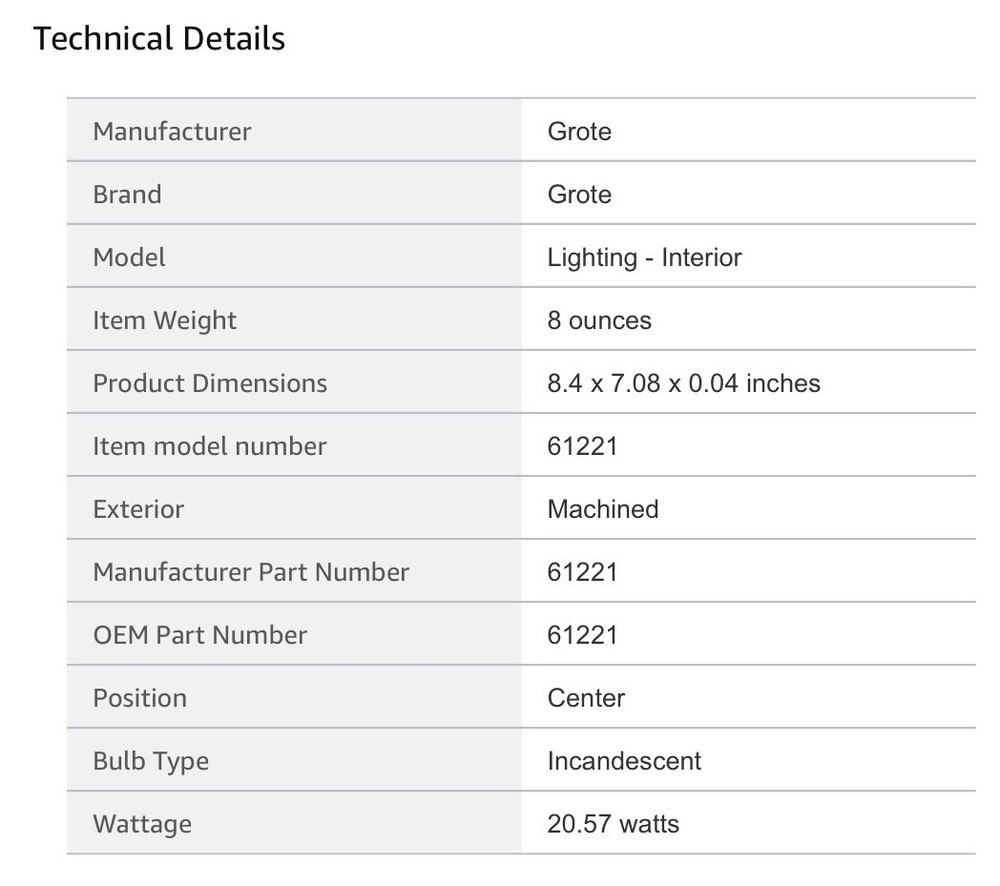 Grote 61221 Clear Square Dome Light With Switch NEW