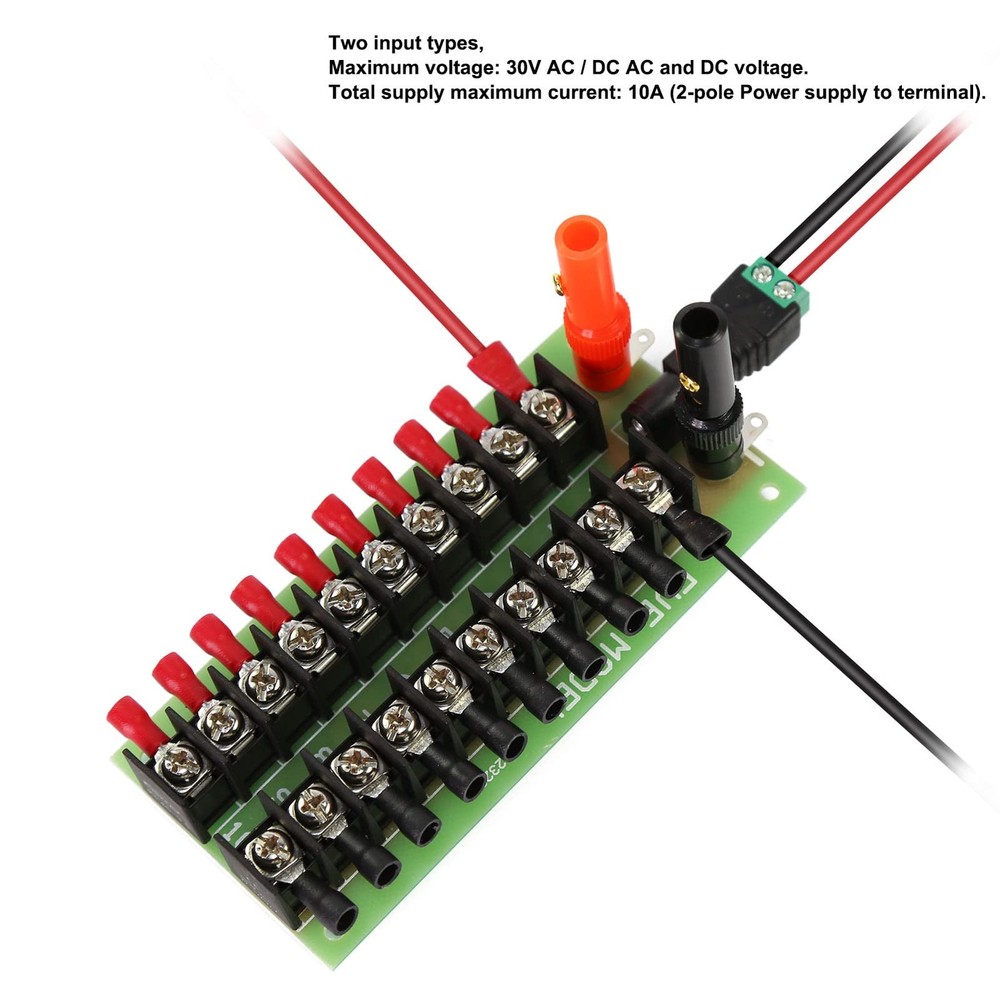 PCB005 1X Power Distribution Board 3 Inputs 2 x 10 Outputs for DC AC Black