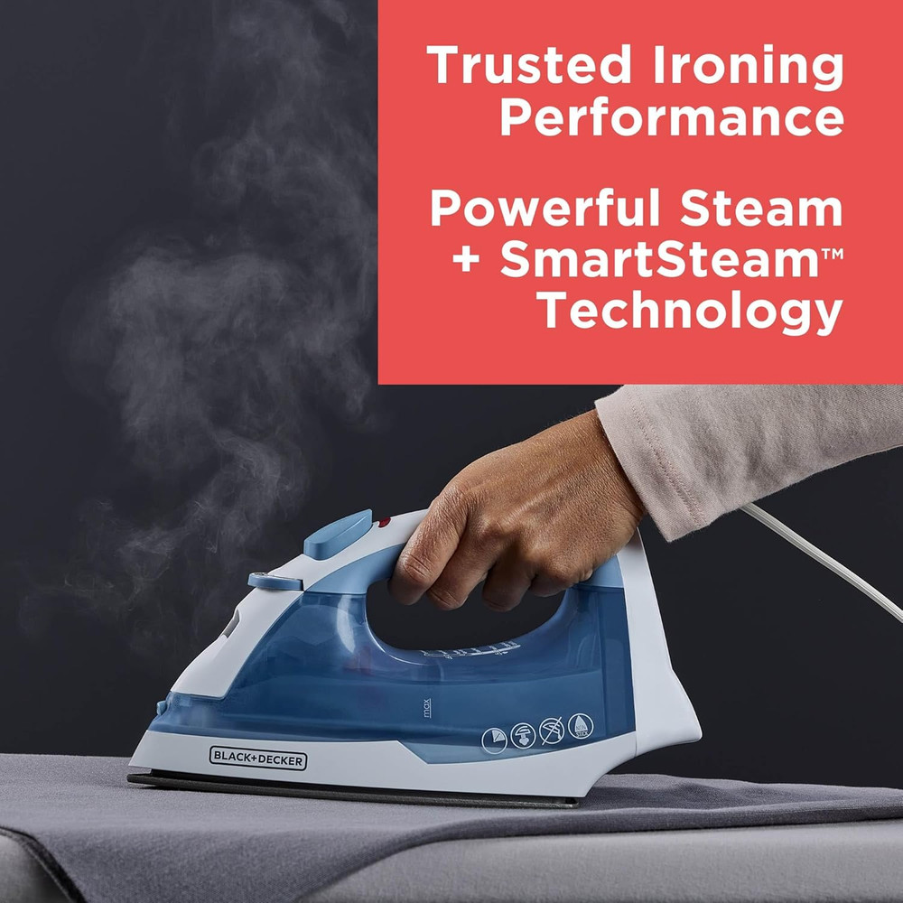 BLACK+DECKER Easy Steam Compact Iron for Clothes, Automatic Shutoff, Nonstick Pl