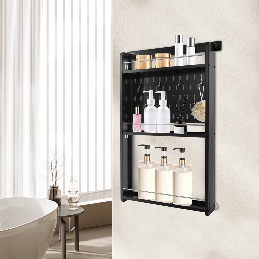 3 Tier Kitchen Storage Rack Wall-mounted Storage Rack w/ 6 Hooks for Home Hotel