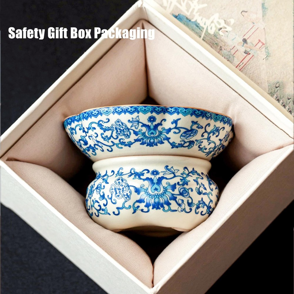 Ceramic Tea Infuser Strainers With Support Holder Saucer Blue And White