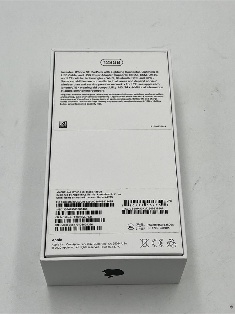 EMPTY BOX Apple iPhone SE Only Black 128GB (NO PHONE)