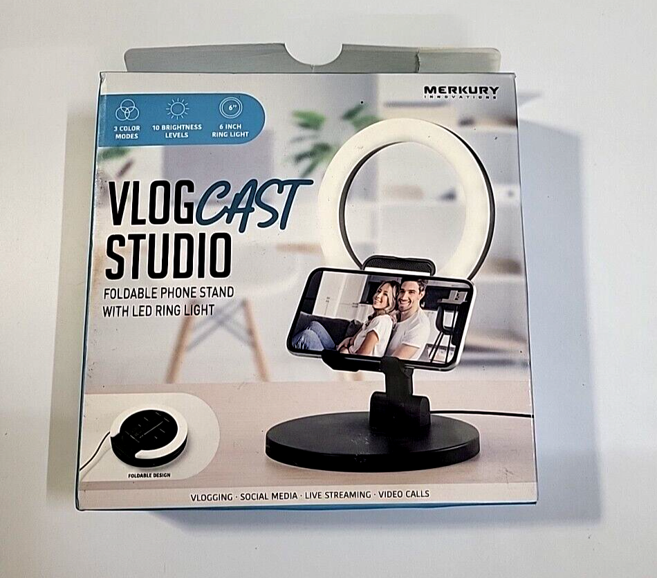 Merkury Vlog Cast Studio Kit Remote-Stand- And LED Ring Light Vlogger