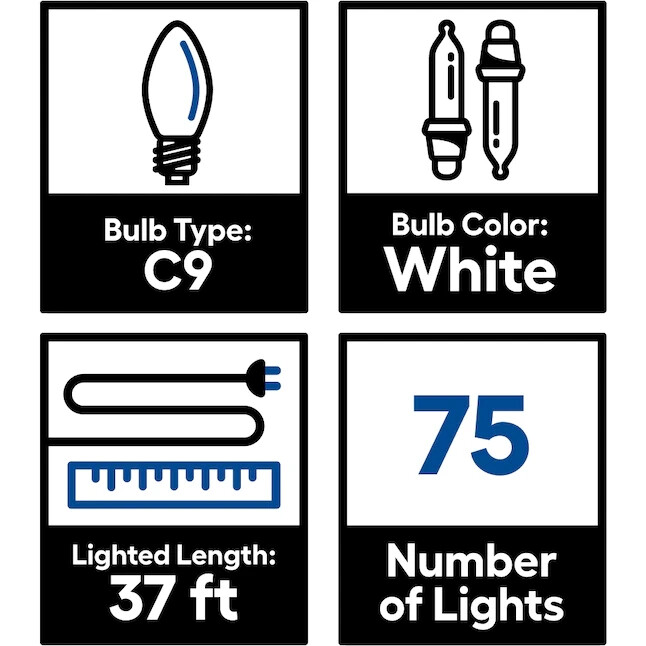 GE StayBright 75-Count 37ft Warm White C9 LED Christmas Wedding String Light