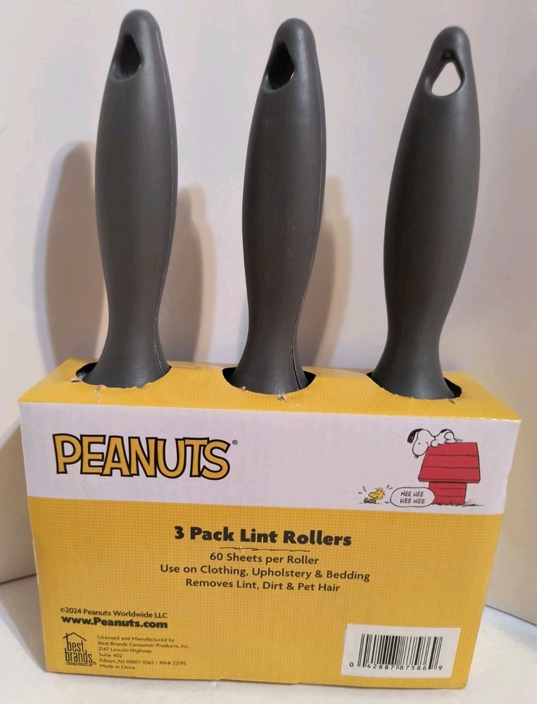 PEANUTS SNOOPY Lint Rollers 3 Pack 60 Sheets Per Roller NEW FREE SHIPPING!