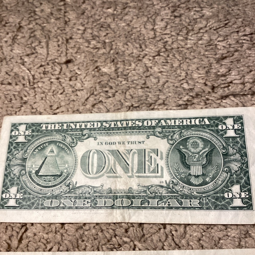 One Dollar Bill ink Error, ink from back on front