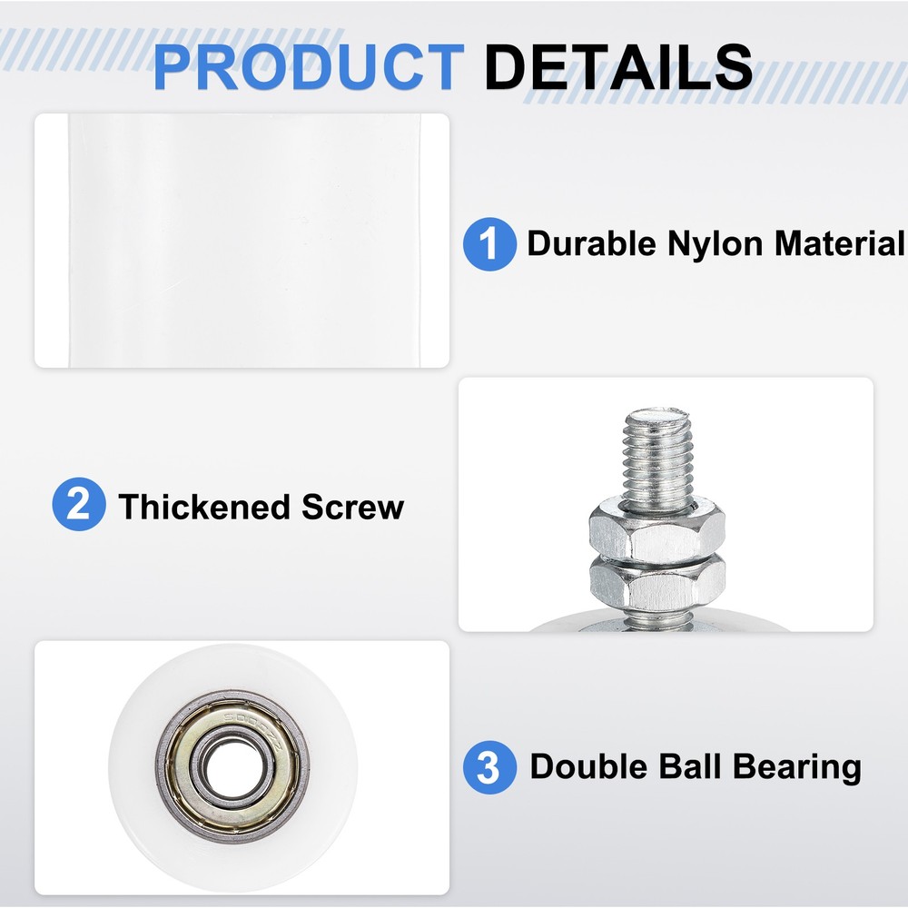 4Pcs Slide Gate Guide Roller 1.7" Nylon Sliding Gate Support Assembly, White