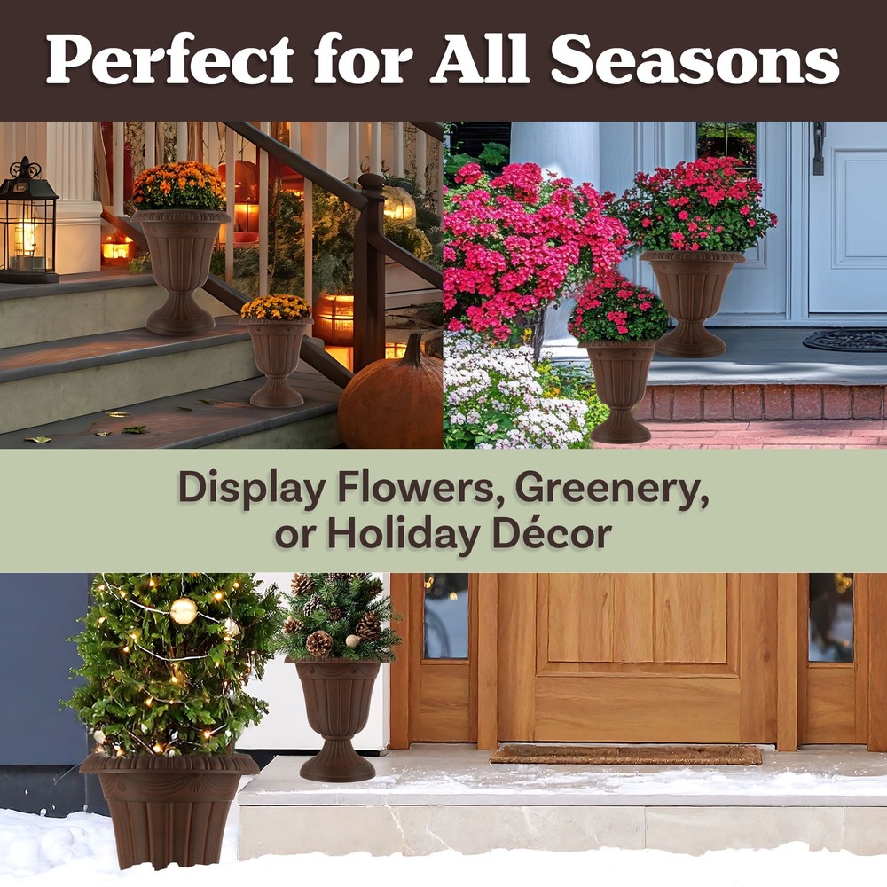 Large & Small Outdoor Urn Planter 2-Pack Brown