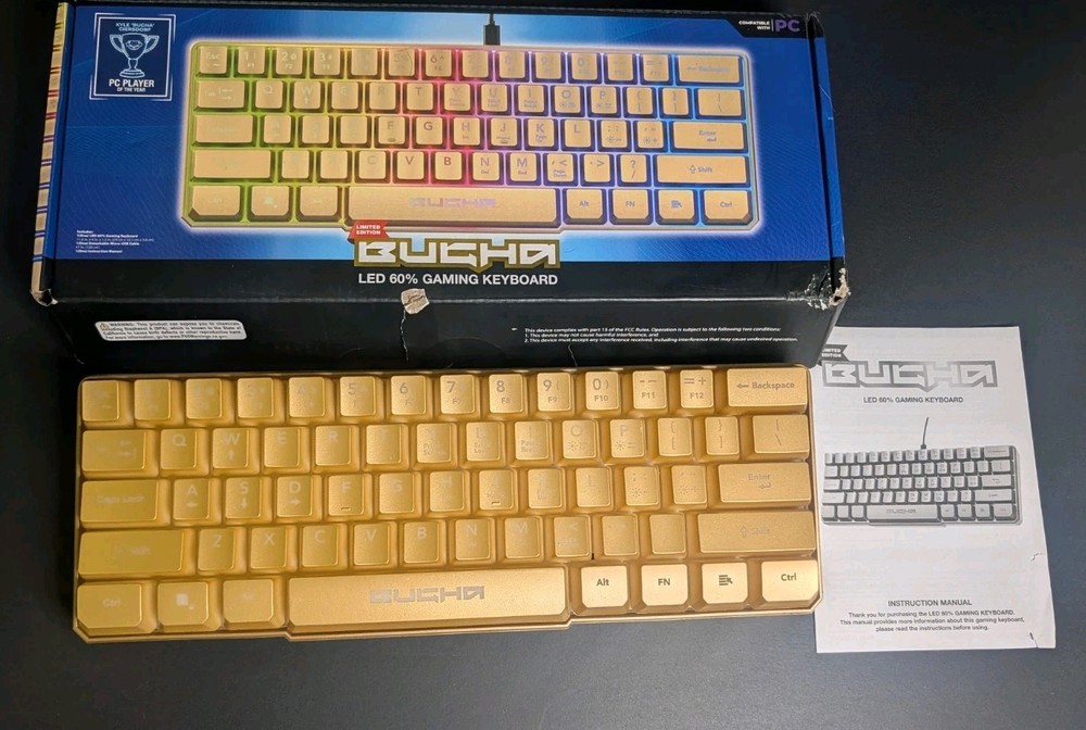 Bugha LED 60% Gaming Keyboard Gold Wired USB for PC