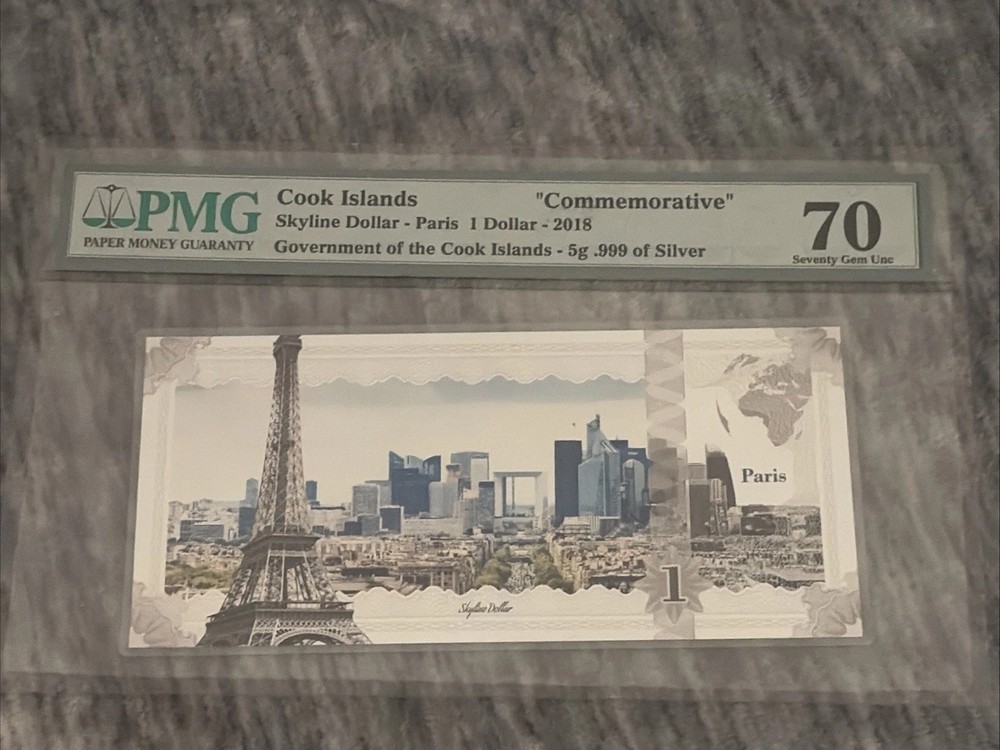 2018 Cook Islands $1 “Skyline Dollar - Paris” commemorative silver foil note