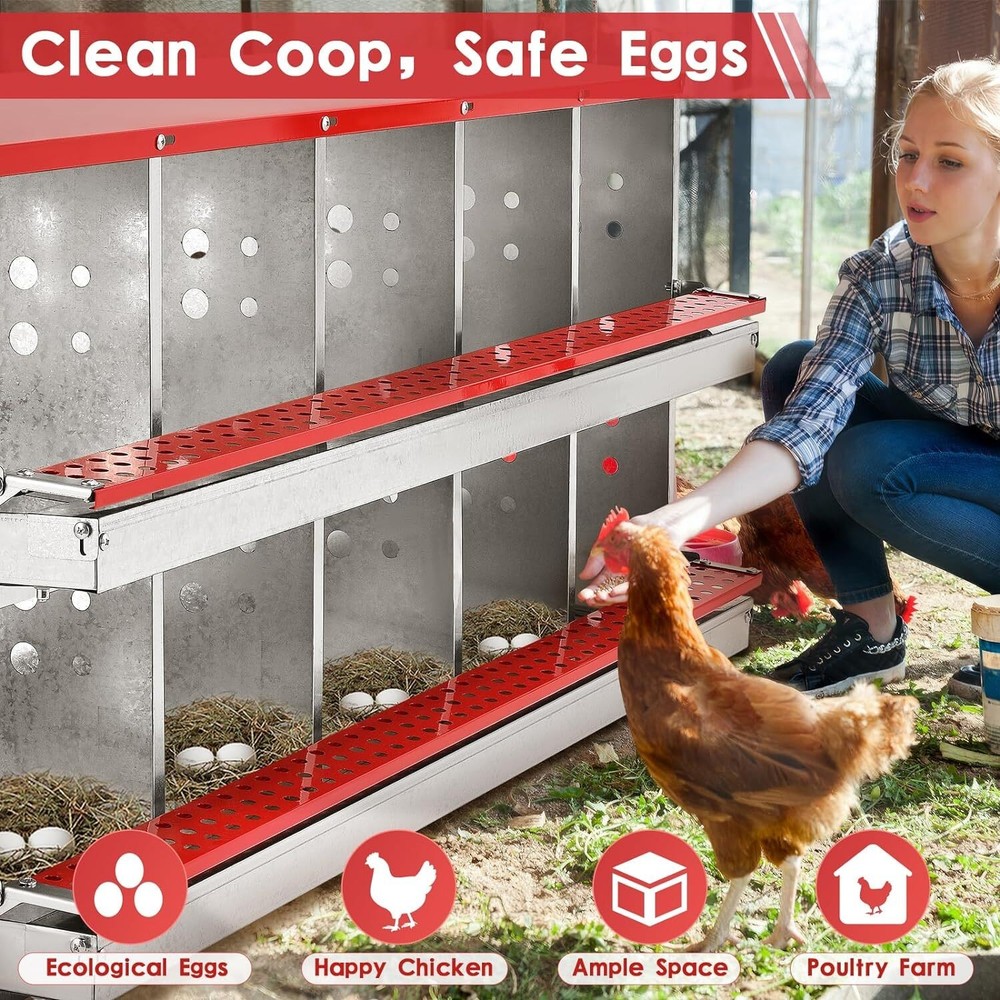 10Hole Chicken Nesting Boxes Metal Egg Laying Brooding Box With Vent Hole Set