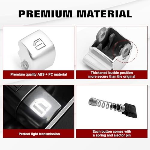 Silver Car Window Control Power Push Window Lift Switch Button Cover Rear Left
