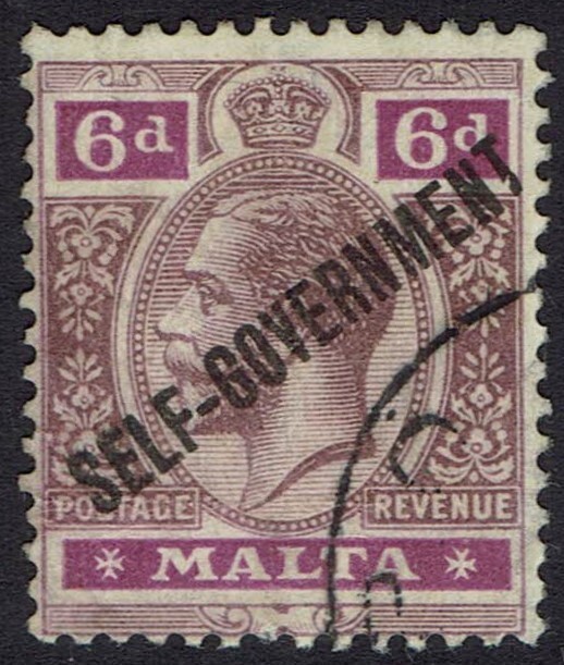 MALTA 1922 KGV SELF GOVERNMENT 6D WMK MULTI SCRIPT CA USED