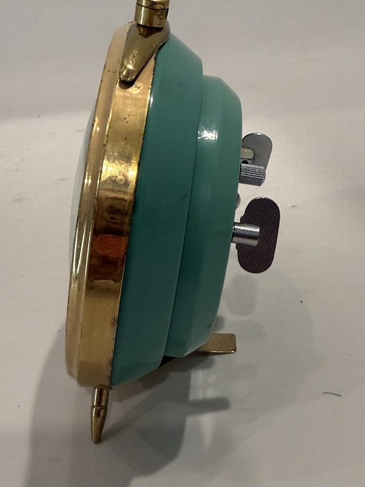 Vintage Five Rams Alarm Clock Green MCM wind Up