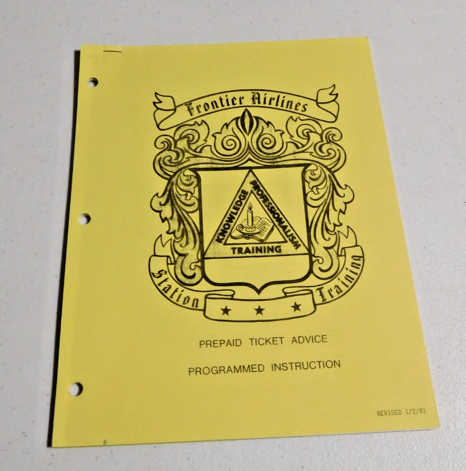 RARE VINTAGE FRONTIER AIRLINES PREPAID TICKET ADVICE PROGRAMMED INSTRUCTION