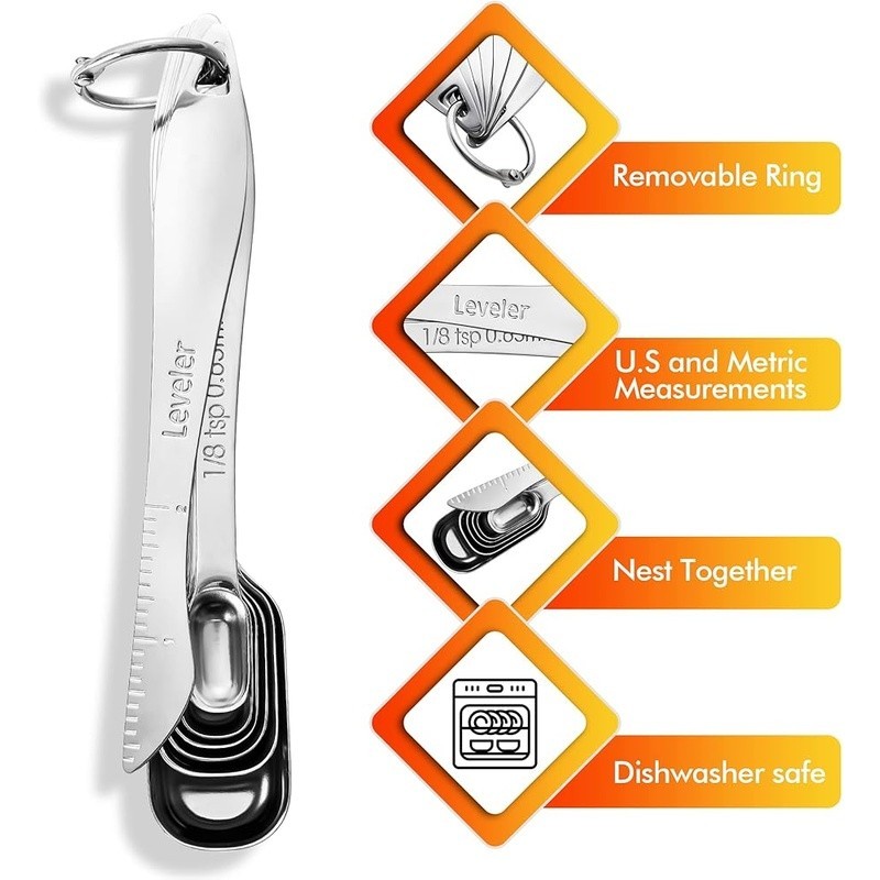 Stainless Steel Measuring Spoons Set Nested Accurate Measurement Kitchen Tool US