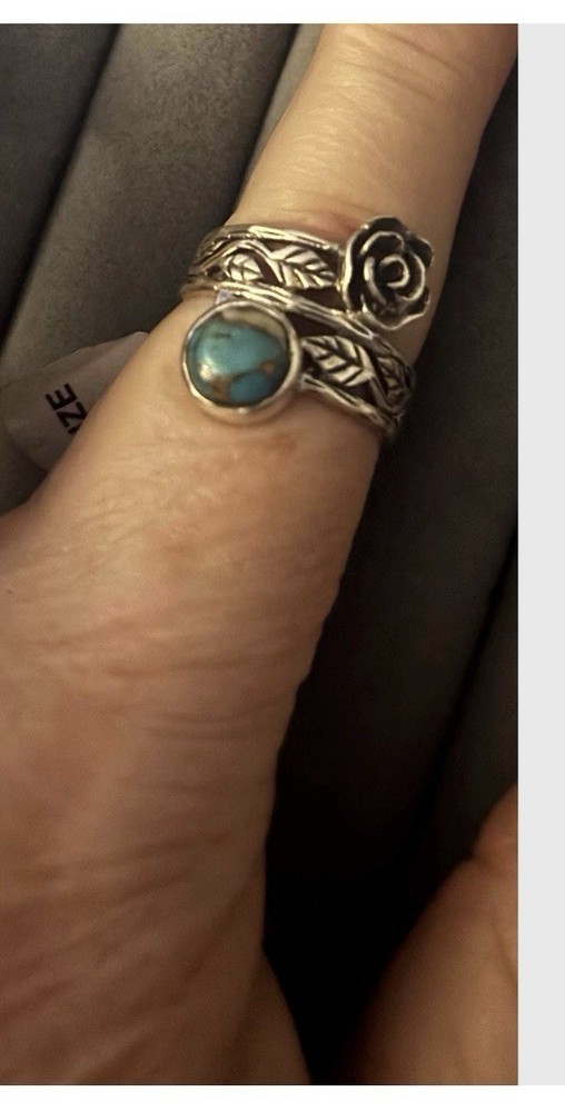 Kingman Turquoise Mojave Rose Ring Size 9 Solid Sterling Silver