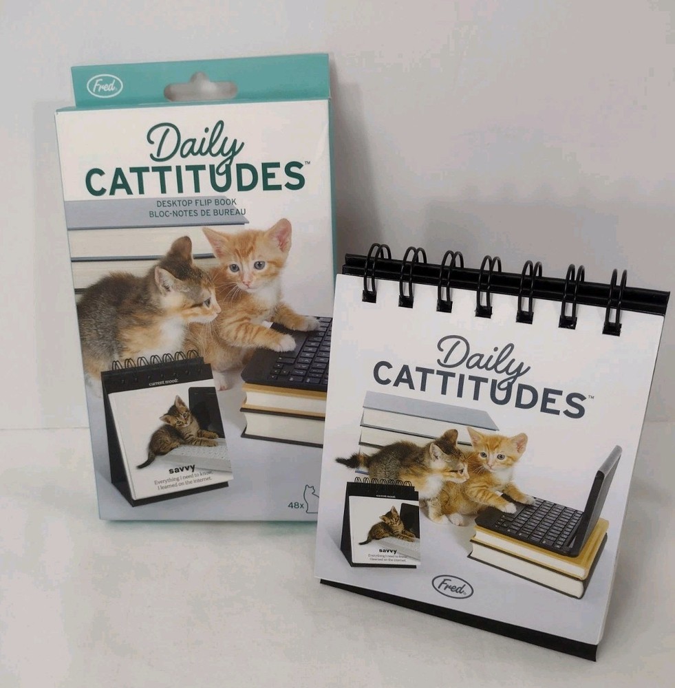 Cat Lovers Bundle 2 Cat Bowls & New Cattitudes Flip Book