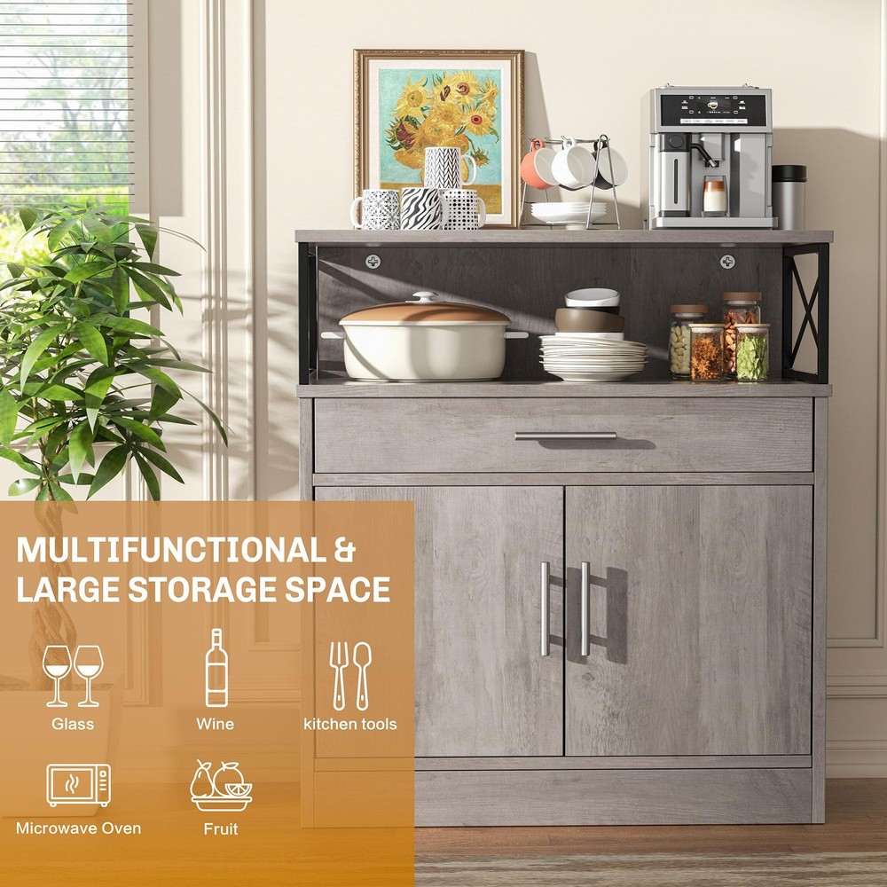 Kitchen Buffet Cabinet with Adjustable Shelf, Modern Kitchen Storage Cabinet,...