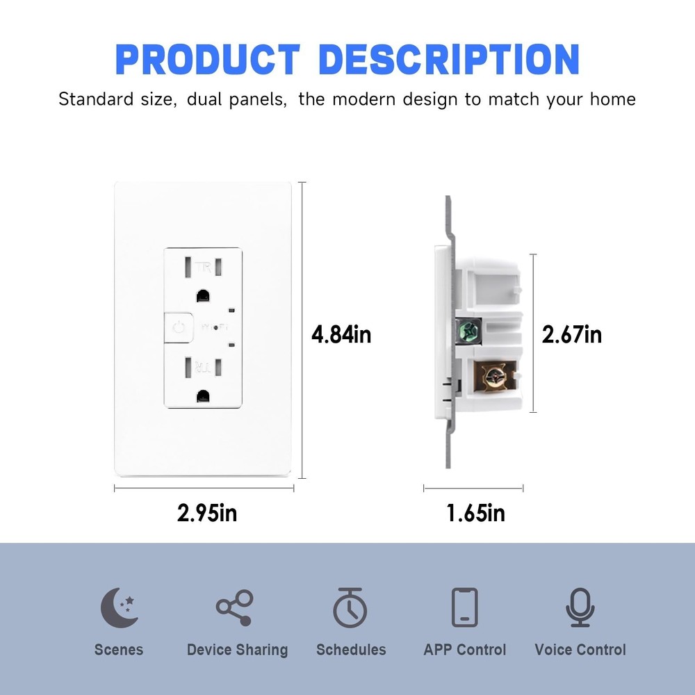 Smart in-Wall Outlet with 2 Individually Controlled Outlets, Tamper Resistant...