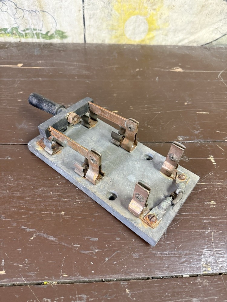 1900s Industrial Electrical Knife Switch - Slate Base Wood Handle Steampunk
